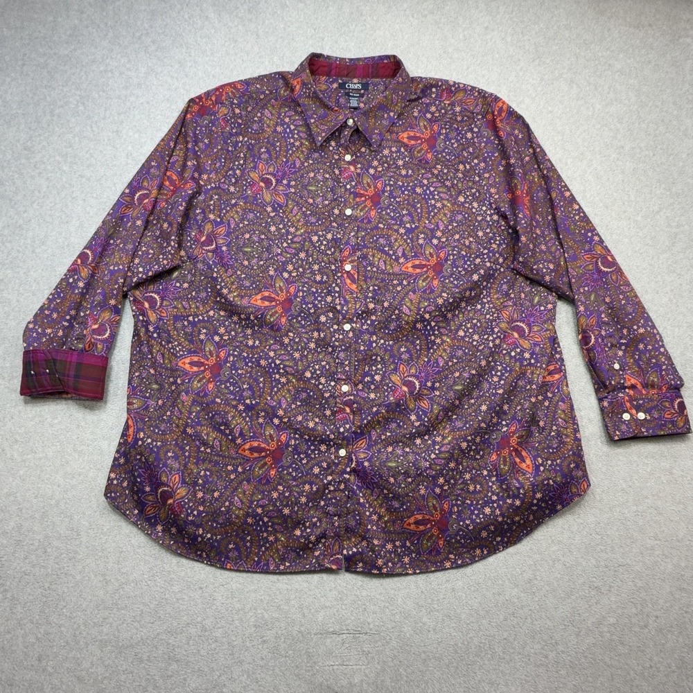 Chaps Shirt Womens 3X Plus Purple Floral Long Sleeve No Iron Button Front Top